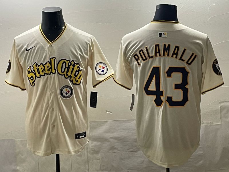 Men 2025 Nike Pittsburgh Steelers #43 Polamalu Cream Limited NFL Jersey style 01